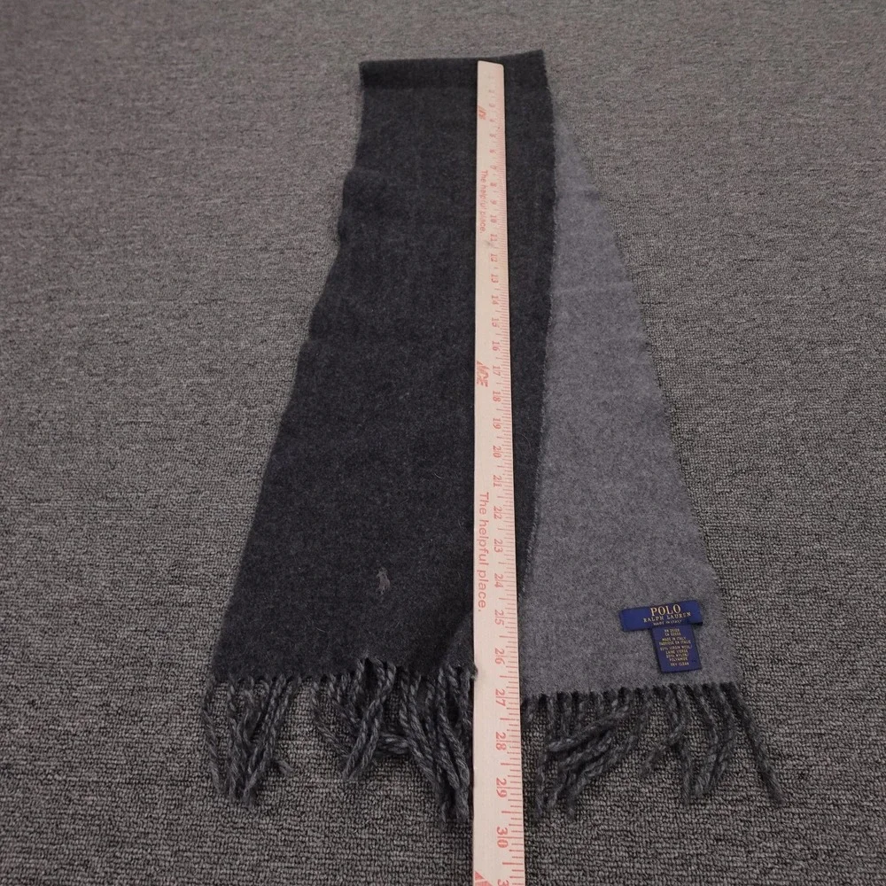 Polo Ralph Lauren Scarf Mens One Size Gray Wool Blend Fringe Made Italy Winter